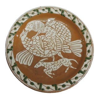 Vintage Round Greek Decorative Hand-Painted Folk Art Decorative Plate For Sale