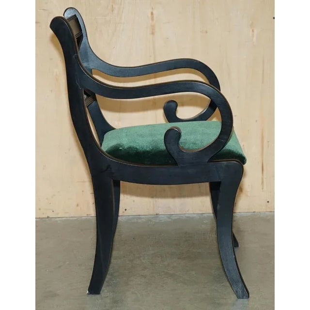 Vintage English Regency Green Velvet Dining Chairs, Set of 6 For Sale - Image 12 of 18
