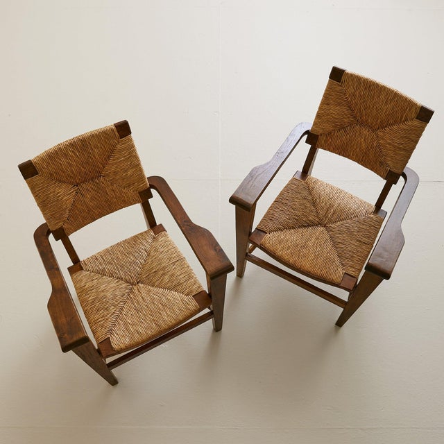 Modern French Wood + Rush Armchair, 1940s For Sale - Image 3 of 18