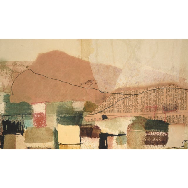 Beige Mid 20th Century Patchwork Abstracted Landscape Mixed-Media Drawing, Framed For Sale - Image 8 of 11
