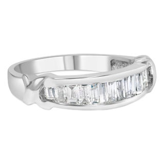 .925 Sterling Silver 1/2 Cttw Baguette Cut Diamond Channel Set X-Station Wedding Ring (H-I Color, I1-I2 Clarity) - Size 6-3/4 For Sale