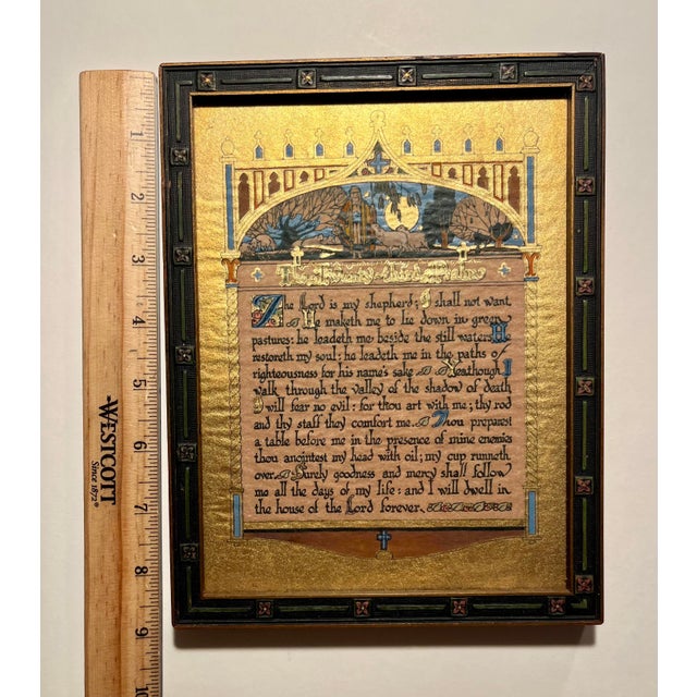 1920s C. 1920 Antique Illuminated Psalm 23 Gilded Original Wooden Frame 8” X 6” For Sale - Image 5 of 7