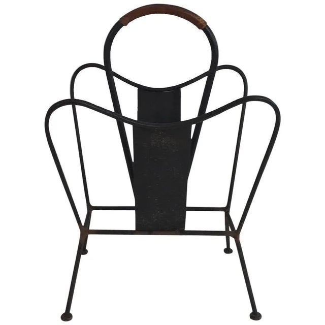 Black Lacquered and Brown Leather Magazine Rack French, circa 1940 For Sale - Image 13 of 13