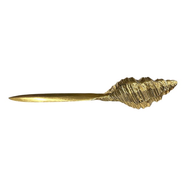 Vintage Brass Coastal / Nautical Conch / Whelk Shell Letter Opener / Knife For Sale