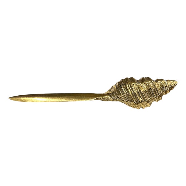Vintage Coastal / Nautical Brass Conch / Whelk Shell Letter Opener For Sale