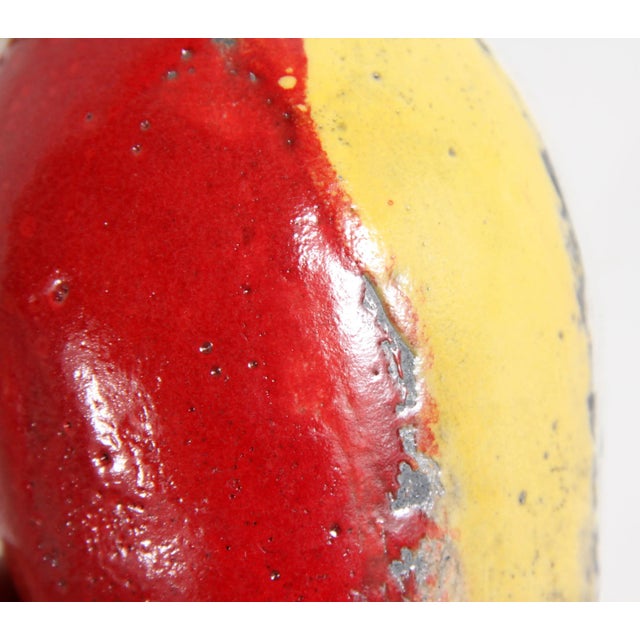Mid-Century Modern Vintage Mid Century Modern West German Lava Bold Red & Yellow Pottery Vase For Sale - Image 3 of 9