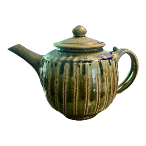 1990s Brad Tucker Cedar Creek Pottery Teapot-Seagrove NC-Green Ash Glaze-Art Studio