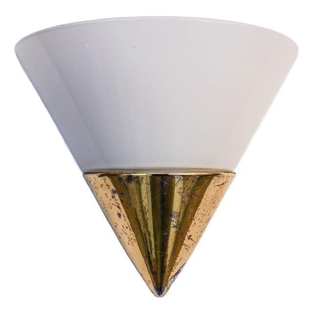 Triangular Wall Lamp in Opaline Glass and Brass Base, 1960s For Sale