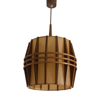 Mid-Century Modern Cocoon Teak Pendant Lamp, 1970s For Sale