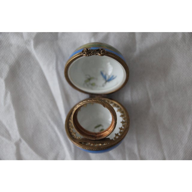 Metal Blue Limoges Porcelain Clock Box with Pheasant Decor, 1970s For Sale - Image 7 of 14