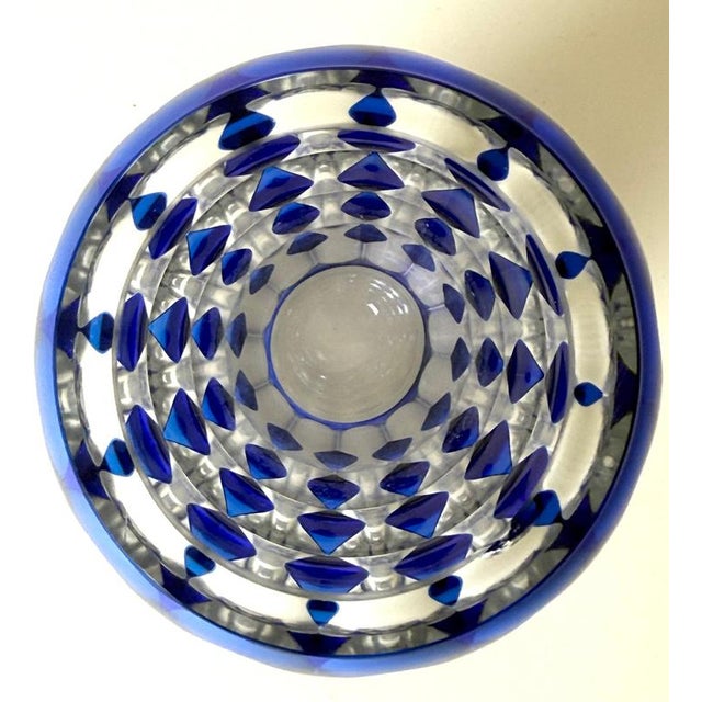 Art Deco Blue Overlay Cut Crystal Vase by Carl Meltzer for Haida, 1915 For Sale - Image 10 of 18