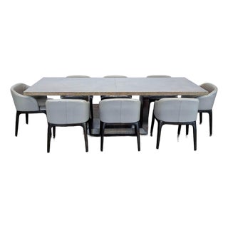 Moniker Home Modern Extendable Dining Table With 8 Restoration Hardware Leather Chairs For Sale