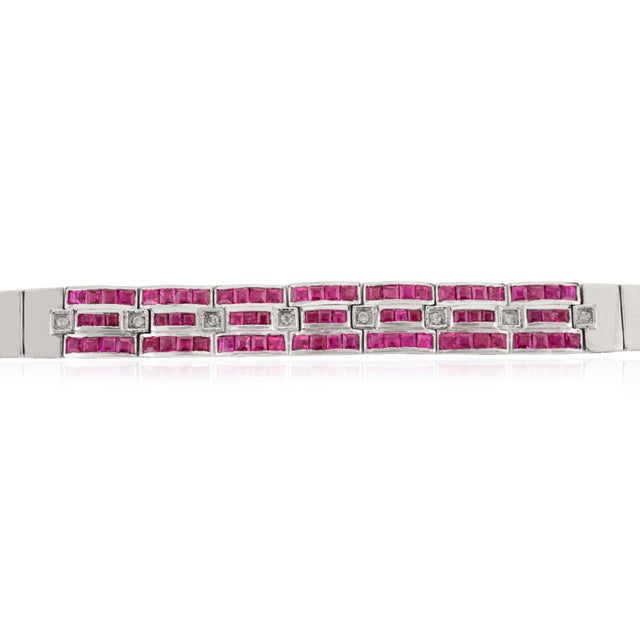 Not Yet Made - Made To Order Art Deco Style 4.8Ct Wide Ruby & Diamond Tennis Bracelet in 18k White Gold For Sale - Image 5 of 13