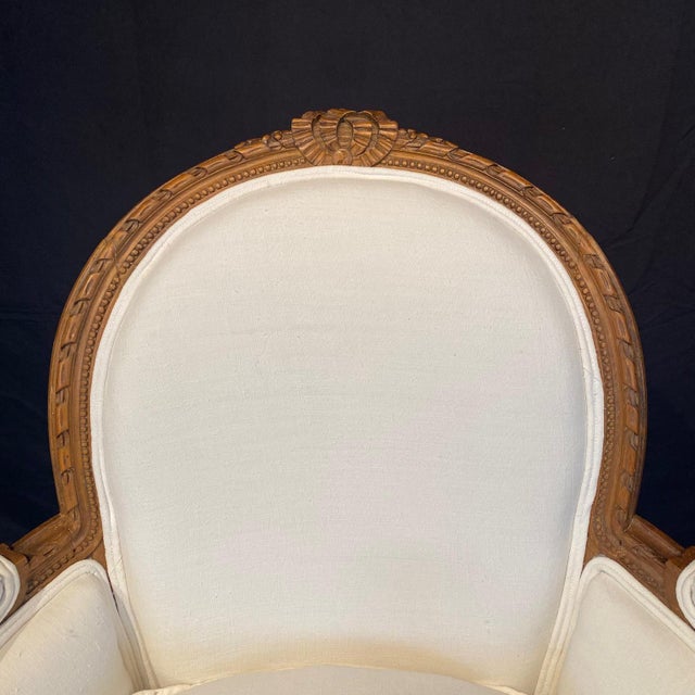 French Louis XVI Carved Walnut Armchairs Bergere Chairs -a Pair For Sale In Portland, ME - Image 6 of 10