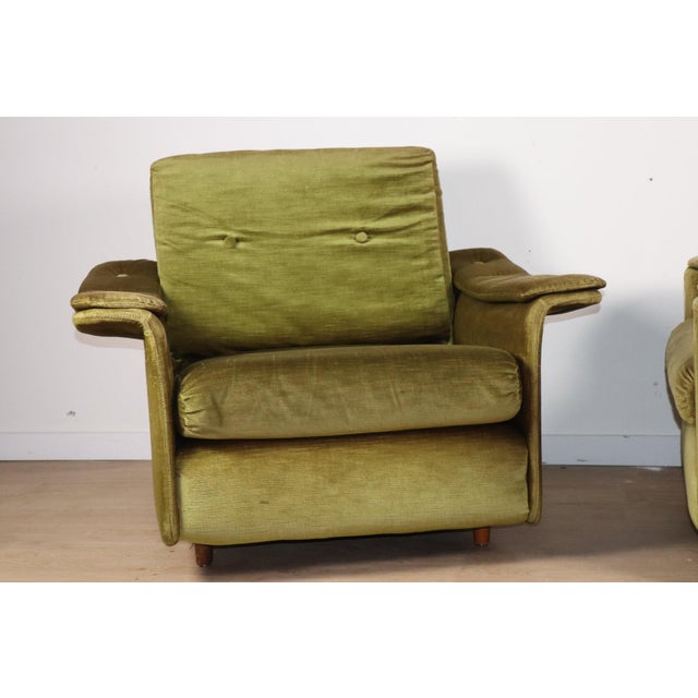 Forest Green Vintage Velvet Armchairs, 1960s, Set of 2 For Sale - Image 8 of 18