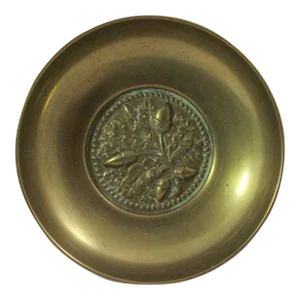 Vintage Solid Brass Ashtray / Catchall Bowl With Floral Detail Bottom