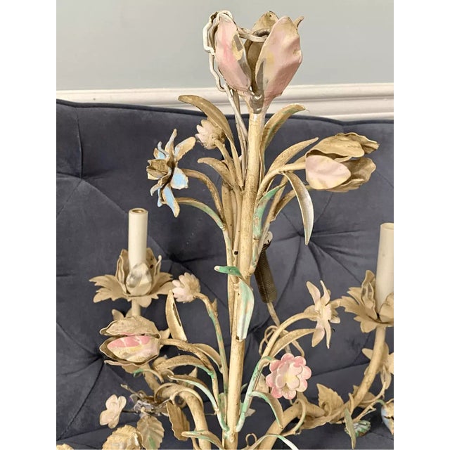 Shabby Chic Pastel Pink, Blue and Mint Shabby Chic Florence Style Wrought Chandelier, 1960s For Sale - Image 3 of 12