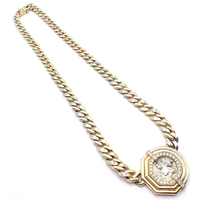 Contemporary Bulgari Antique Coin Monete Diamond Yellow & White Gold Link Chain Necklace For Sale - Image 3 of 17