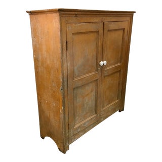 Antique Yellow Distressed Paint Armoire For Sale
