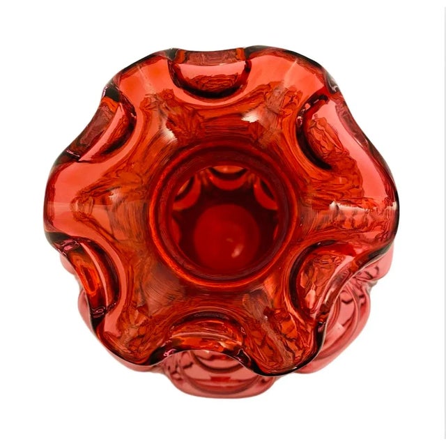 Vintage Fenton Cranberry Art Glass Drape Feather Vase For Sale - Image 4 of 6