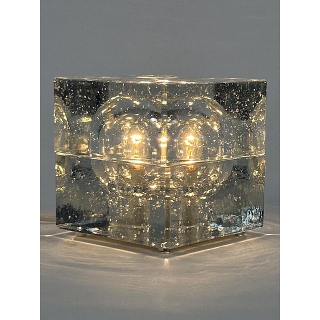 Mid-Century Modern Hand-Blown Ice Glass Cube Table Lamp from Wila, Germany, 1970s For Sale - Image 4 of 18