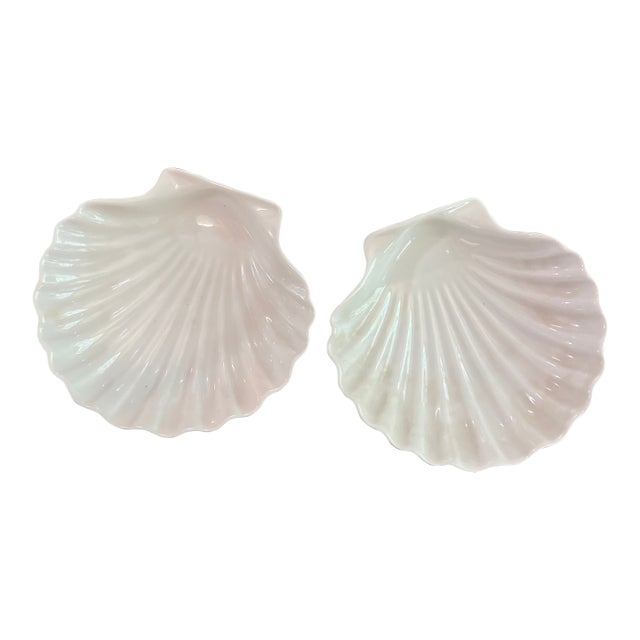 Pair of White Ceramic Seashell Plates For Sale