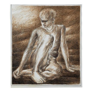 Joseph Smedley, Seated Male Nude Figurative Drawing, 1987, Paper For Sale