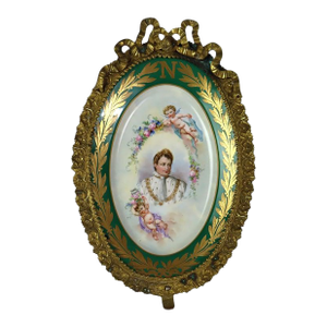 Rare Antique Sevres Porcelain & Bronze Oval Wall Plaque of Napoleon C1804