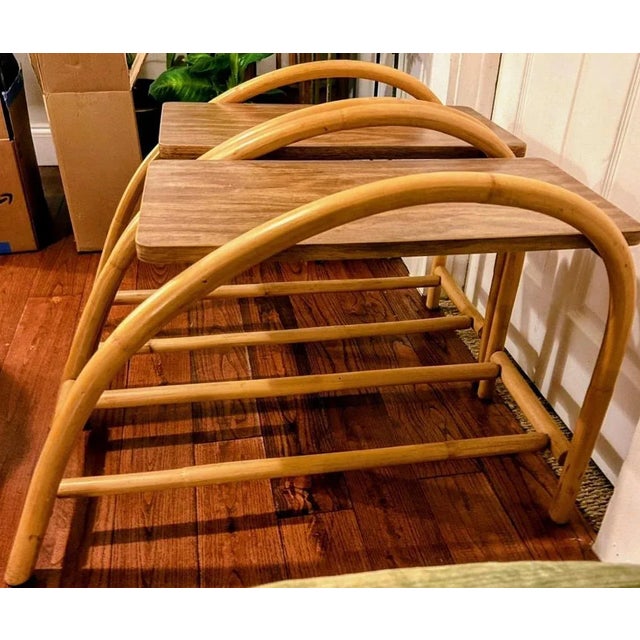 Mid-Century Modern 1950s Pair of Mid Century Rattan End Tables For Sale - Image 3 of 7