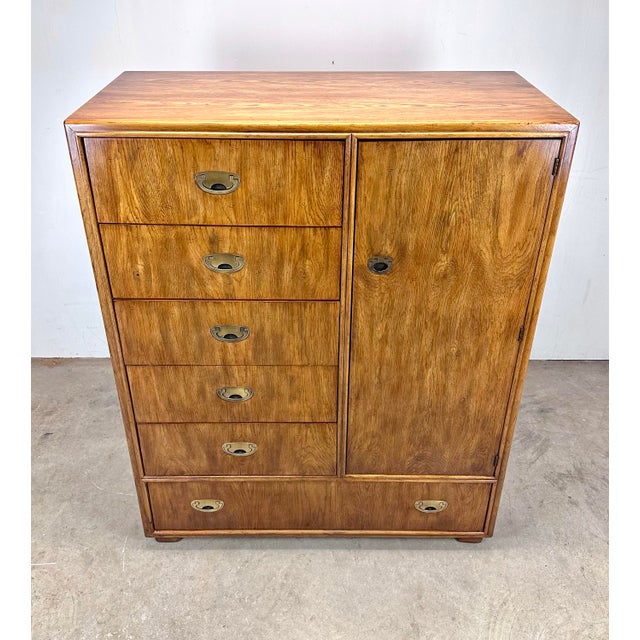 Vintage Drexel Mid Century Modern / Campaign “Passage” Collection Campaign Tall Dresser Chest of Drawers/Armoire For Sale - Image 9 of 12