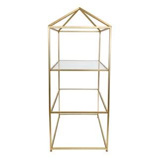 Late 20th Century Large Gilt Metal Obelisk Etagere Shelves 76" For Sale