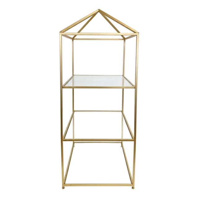 Late 20th Century Large Gilt Metal Obelisk Etagere Shelves 76" For Sale