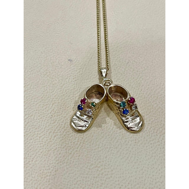 Contemporary Pair of Shoe Charms with Precious Stone Pendant Necklace and Yellow Gold Chain For Sale - Image 3 of 18