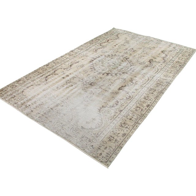 Mid-Century Modern Distressed Vintage Turkish Oushak Rug For Sale - Image 3 of 6