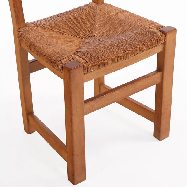 Textile 1950s French Oak & Rush Ladder-Back Dining Chairs - Set of Six For Sale - Image 7 of 7