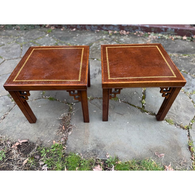 Mid 20th Century Mahogany Chinoiserie Side Tables With Gold Inlay, a Pair For Sale - Image 5 of 12