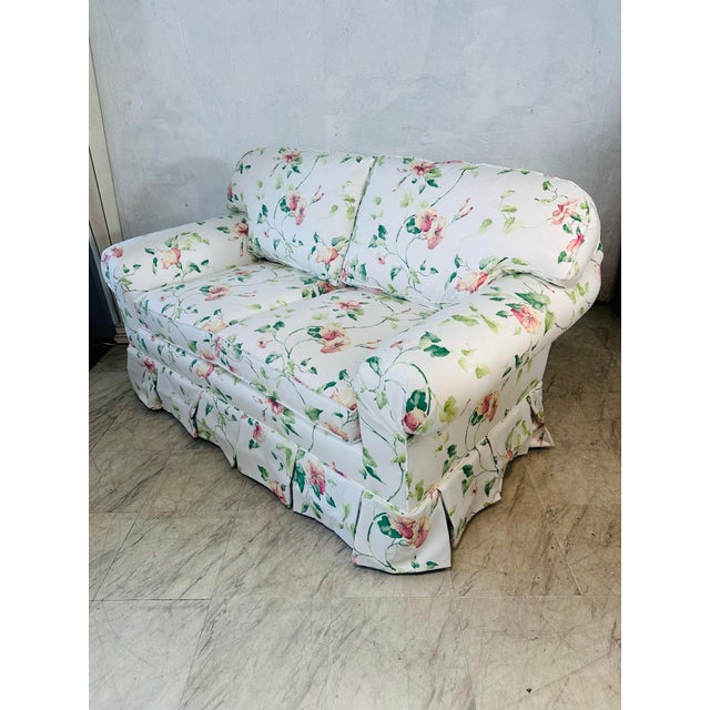 Coastal Vintage Loveseat Newly Recovered For Sale - Image 3 of 7