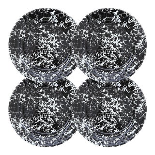 Crow Canyon Home Splatterware, 8" Flat Salad Plates in Black & White - Set of 4 For Sale