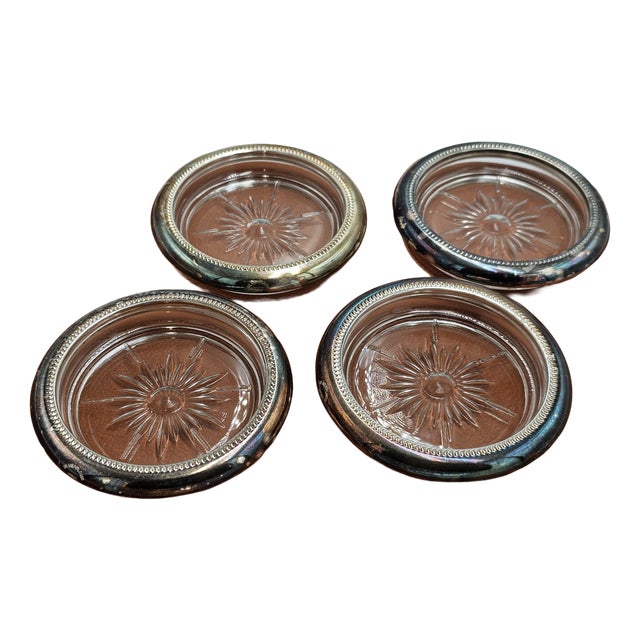 Italian Glass Coasters with Plated Rims from Leonard, 1960s-1970s, Set of 4 For Sale