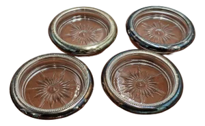 Italian Glass Coasters with Plated Rims from Leonard, 1960s-1970s, Set of 4