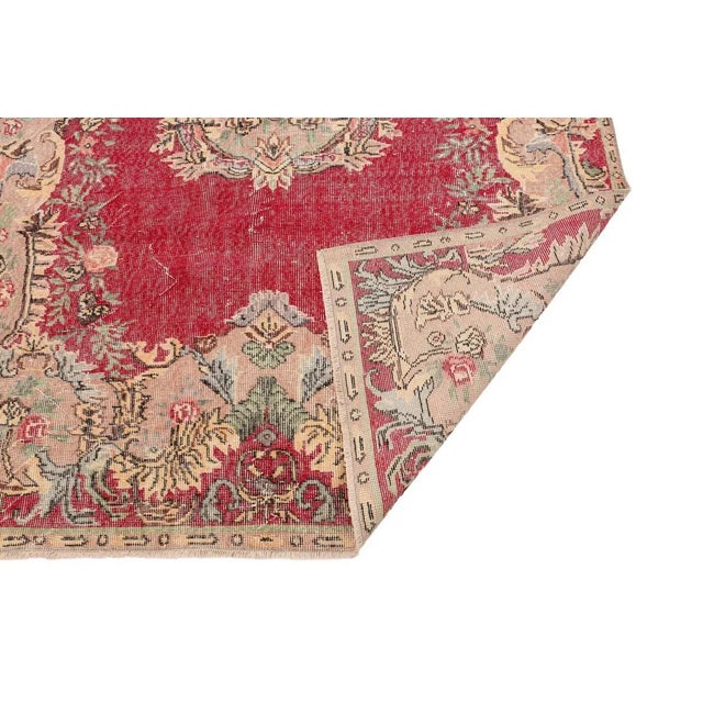 Mid 20th Century Mid 20th Century Vintage Distressed Turkish Oushak Rug For Sale - Image 5 of 7
