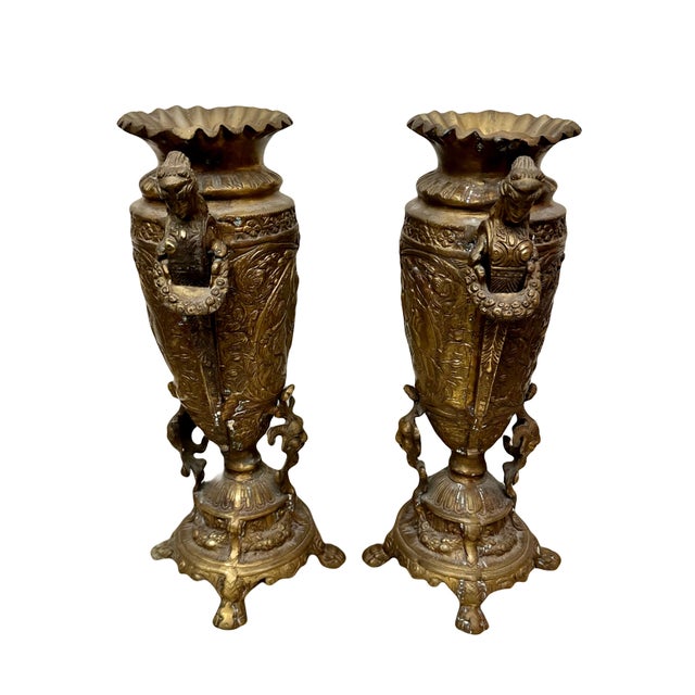 Figurative Late 20th Century Pair of Bronze French Neoclassical Figural Handle Urns For Sale - Image 3 of 11