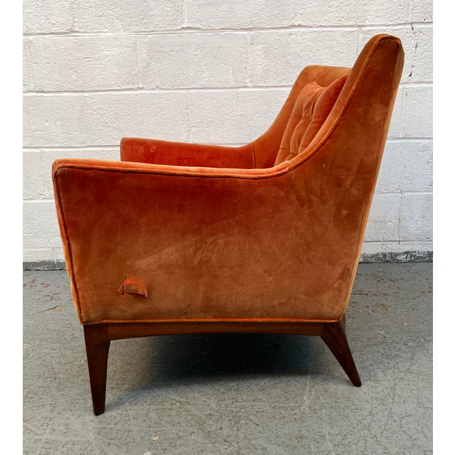Mid-Century Modern Lounge Chair With Orange Velvet Upholstery For Sale - Image 16 of 17