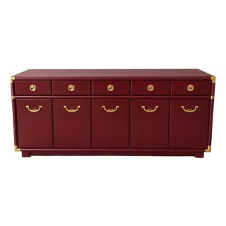 Professionally Refinished 1970s Drexel Accolade Campaign Buffet / Sideboard - Custom Luxurious Wine Burgundy For Sale
