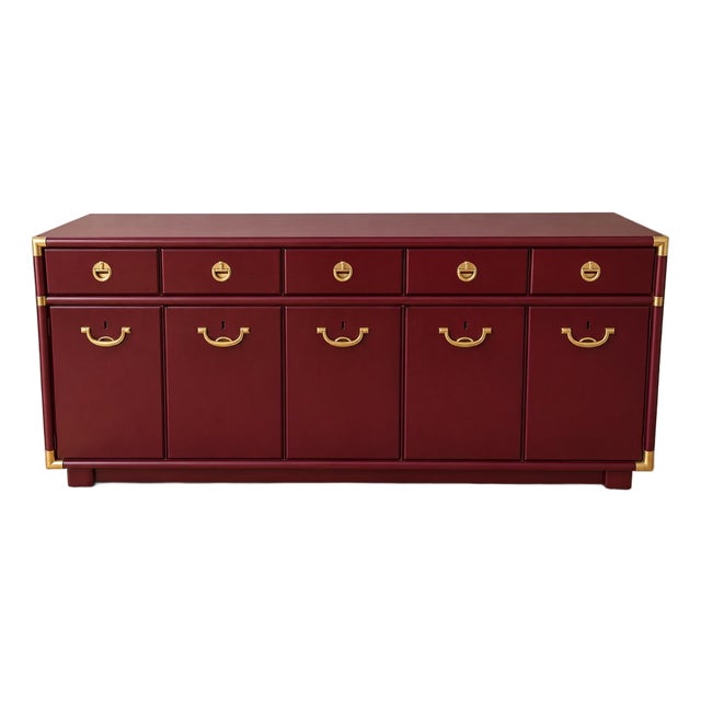 Professionally Refinished 1970s Drexel Accolade Campaign Buffet / Sideboard - Custom Luxurious Wine Burgundy For Sale
