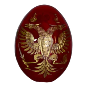 Vintage Russian Crystal Art Ruby and Gold Egg Double Eagle and Imperial Crown