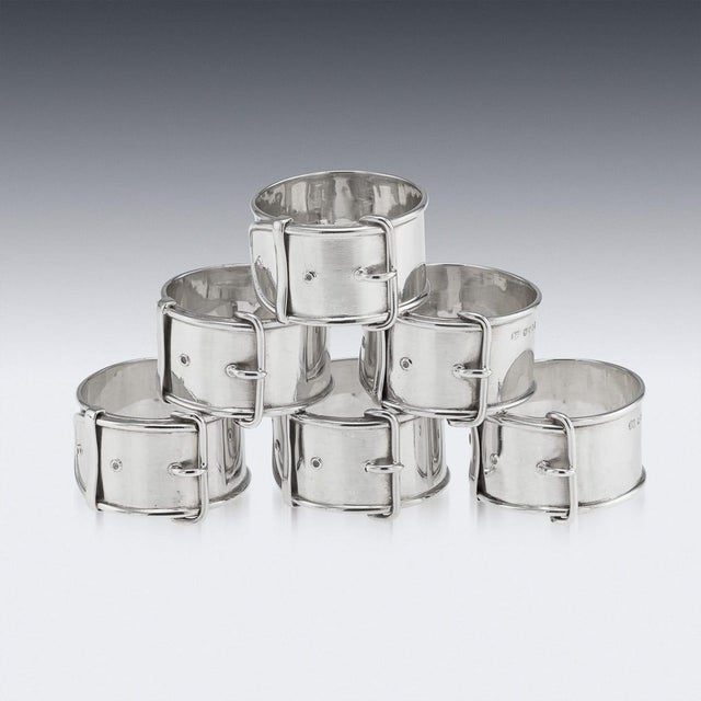 Vintage English Silver Napkin Rings, 1933, Set of 6 For Sale - Image 3 of 5