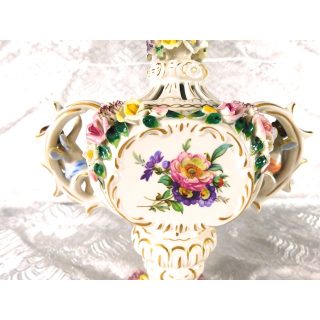 Dresden Footed Bowl With Angels and Three Dimensional Flowers For Sale - Image 11 of 18
