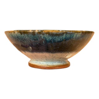 Gene Farkus Ceramic Footed Bowl With Variegated Glaze For Sale
