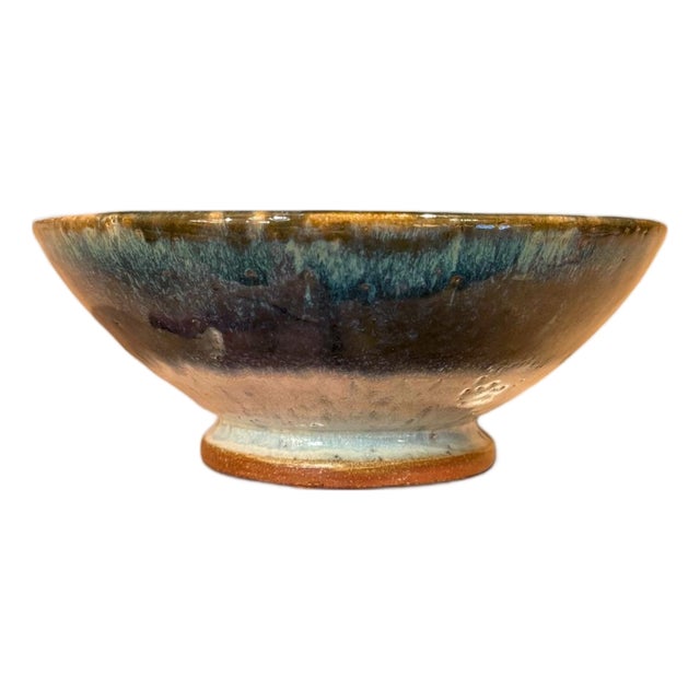 Gene Farkus Ceramic Footed Bowl With Variegated Glaze For Sale